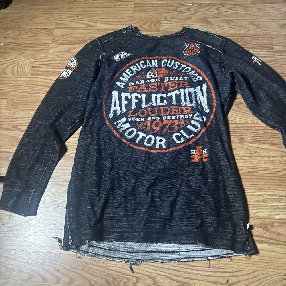 Affliction Motor Club Men's Large Thermal Long Sleeve Shirt Reversible Y2K VTG